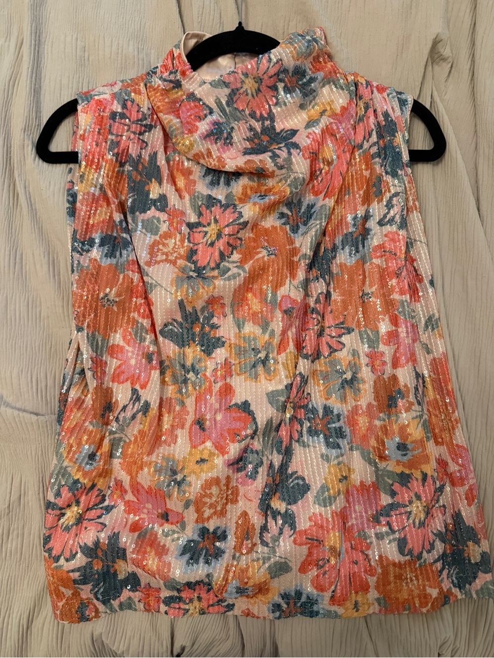 Fate Floral Sleeveless Mock Neck Blouse in Coral, Pink & Teal